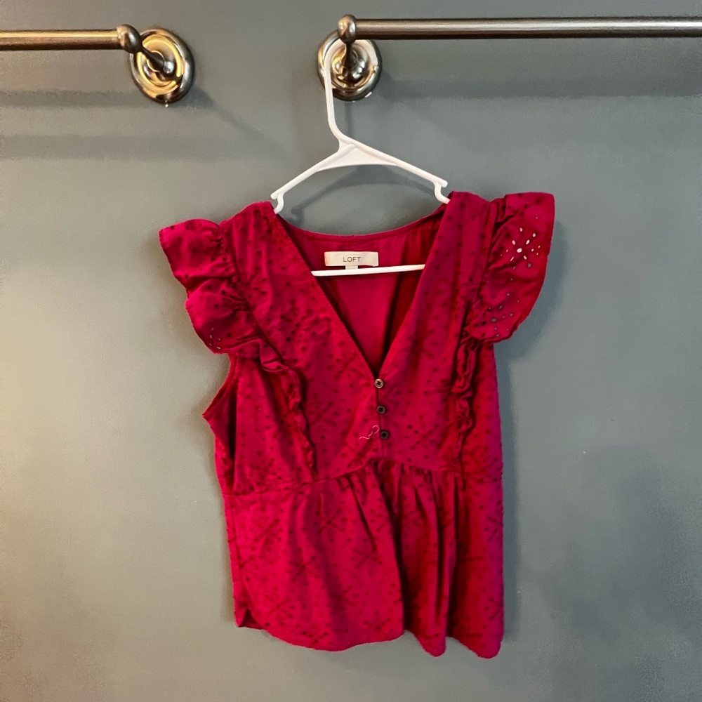 LOFT Fuchsia Eyelet Blouse - Picture 2 of 3